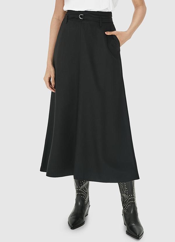 Enfim - Saia Preto Mídi Evasê