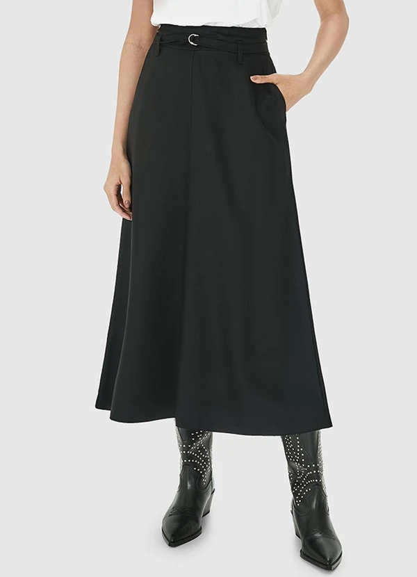 Enfim - Saia Preto Mídi Evasê