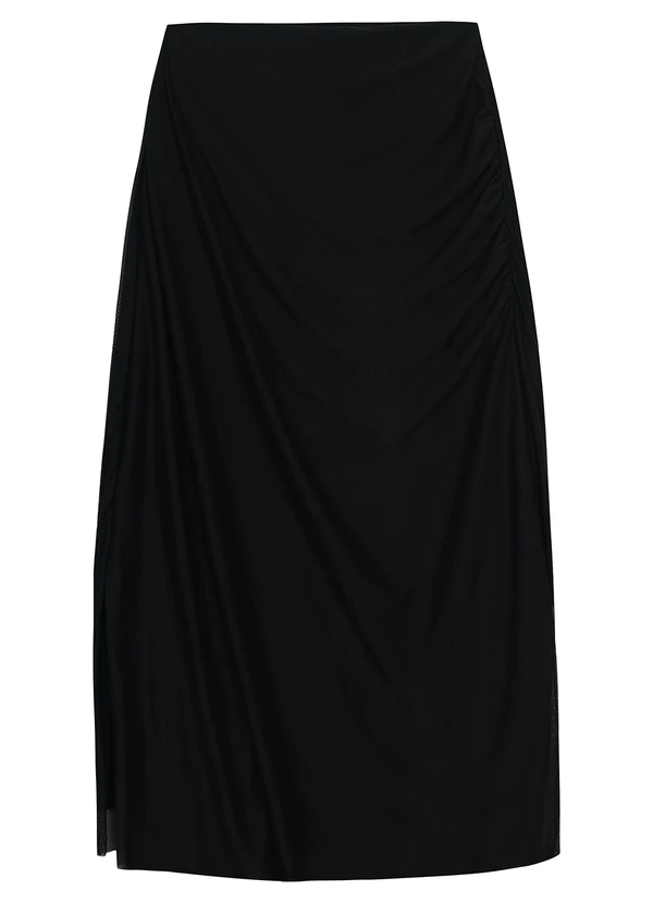 Malwee - Saia Preto Mídi Reta Texturizada