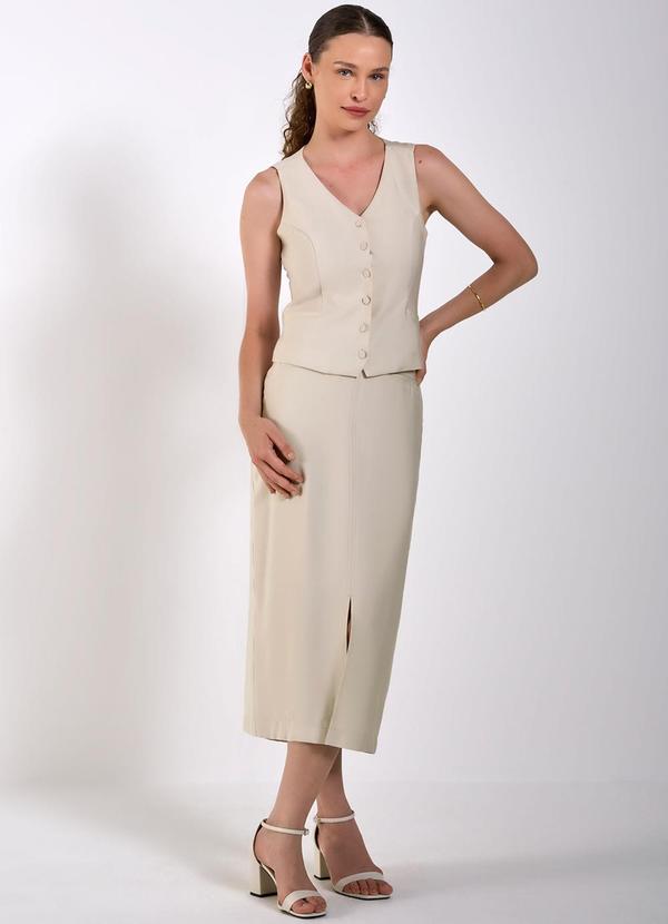 Principessa - Saia Reta de Viscose Aveia Cameron Bege 3