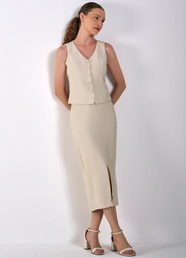 Principessa - Saia Reta de Viscose Aveia Cameron Bege 5