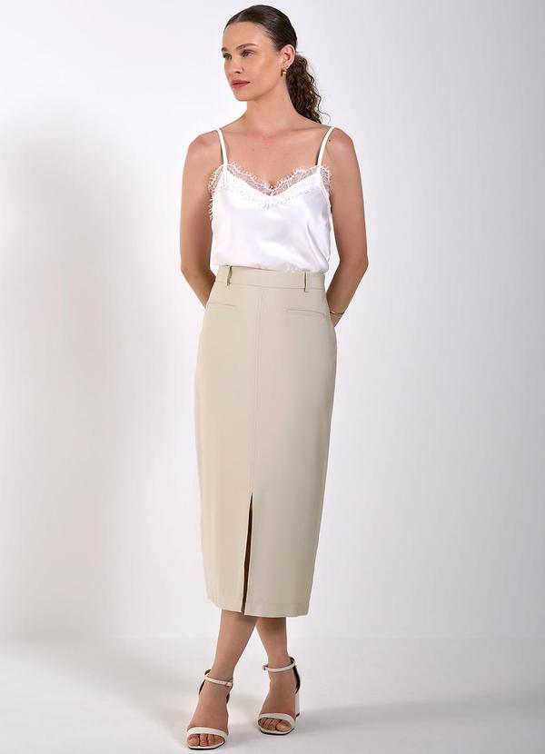Principessa - Saia Reta de Viscose Aveia Cameron Bege 6