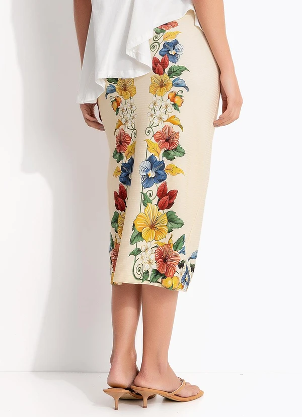 Farm - Saia Reta Midi Tropicalzinho Lenço Bege 2