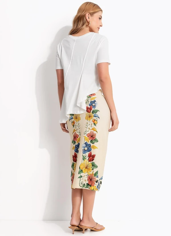 Farm - Saia Reta Midi Tropicalzinho Lenço Bege 5