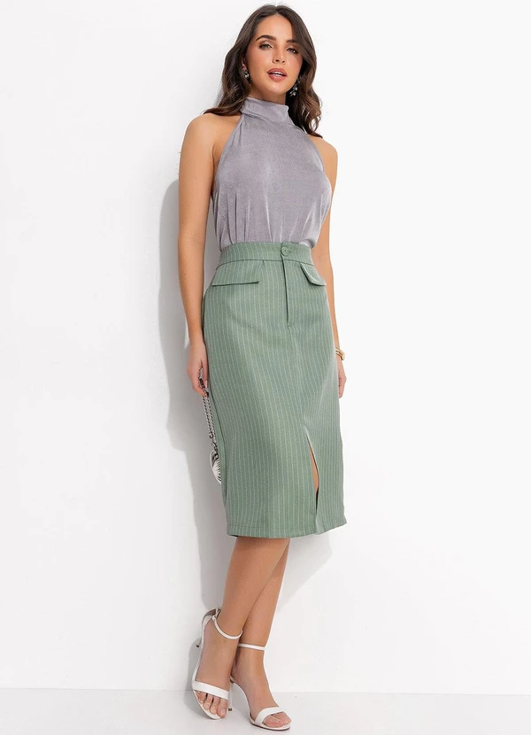 Quintess - Saia Risca de Giz Verde em Alfaiataria 5