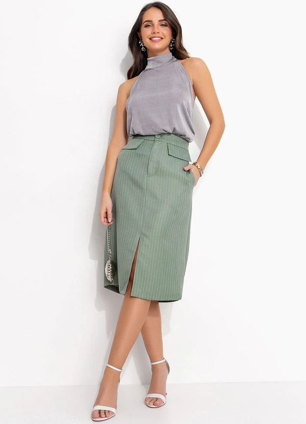 Quintess - Saia Risca de Giz Verde em Alfaiataria 6