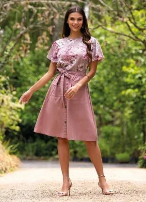 Rosalie - Saia Rosê com Bolsos - ROSALIE