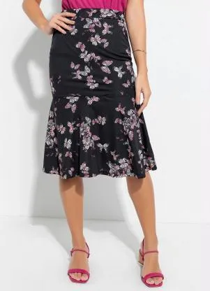 Queima Estoque - Saia Sereia Borboleta Preta Moda Evangélica - QUEIMA ESTOQUE