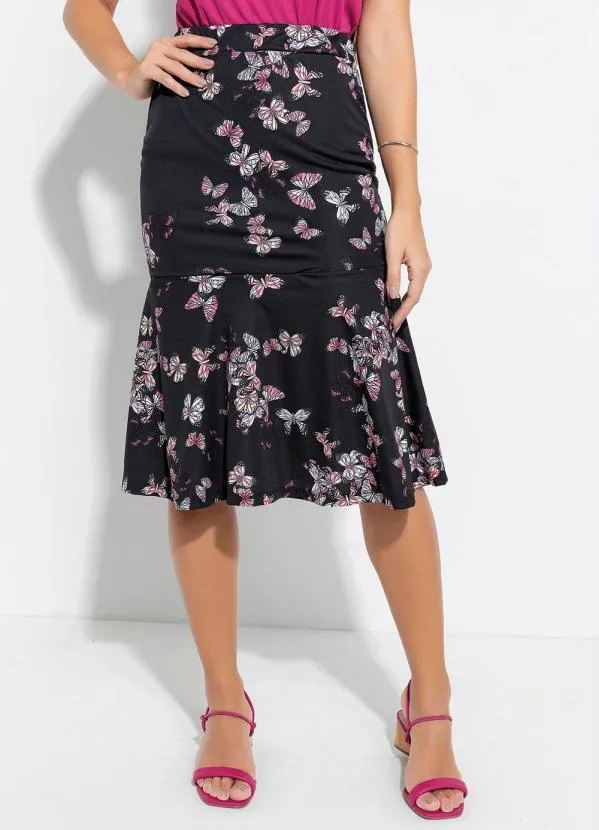 Queima Estoque - Saia Sereia Borboleta Preta Moda Evangélica
