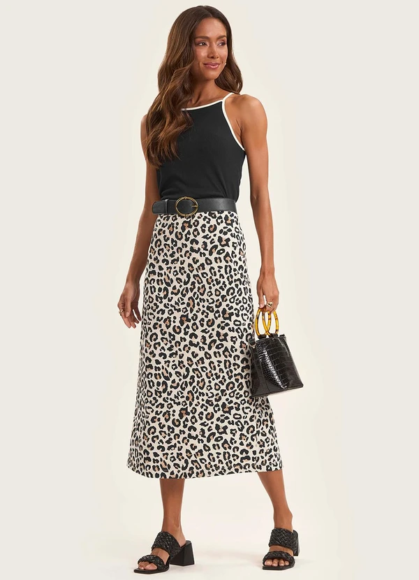 Rovitex - Saia Super Midi Feminina em Cotton Leve Bege 2