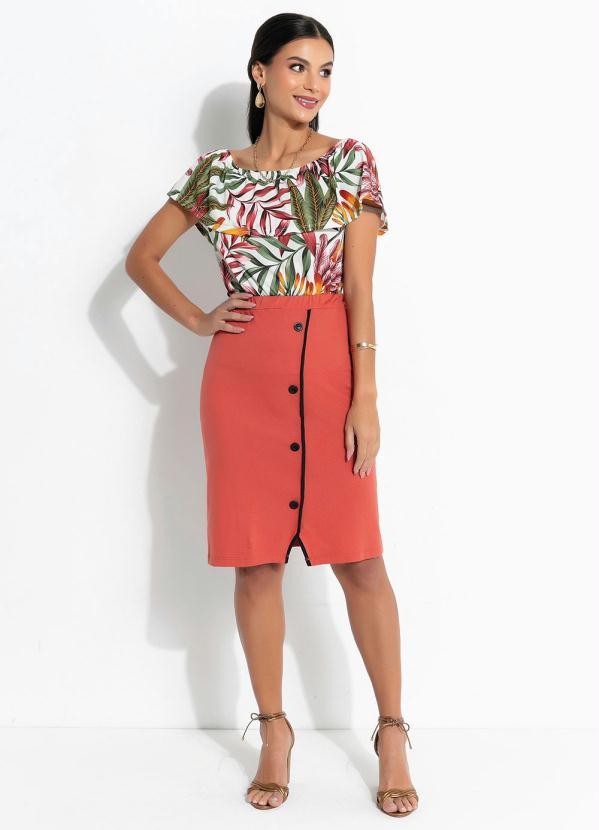 Queima Estoque - Saia Telha com Botões Frontais 3