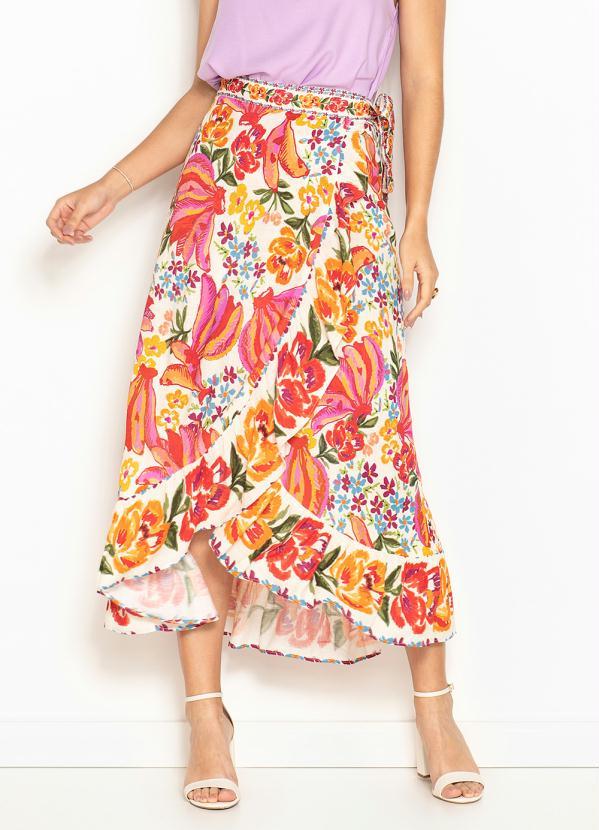 Farm - Saia Transpasse de Viscose Banana Riscada Estampada