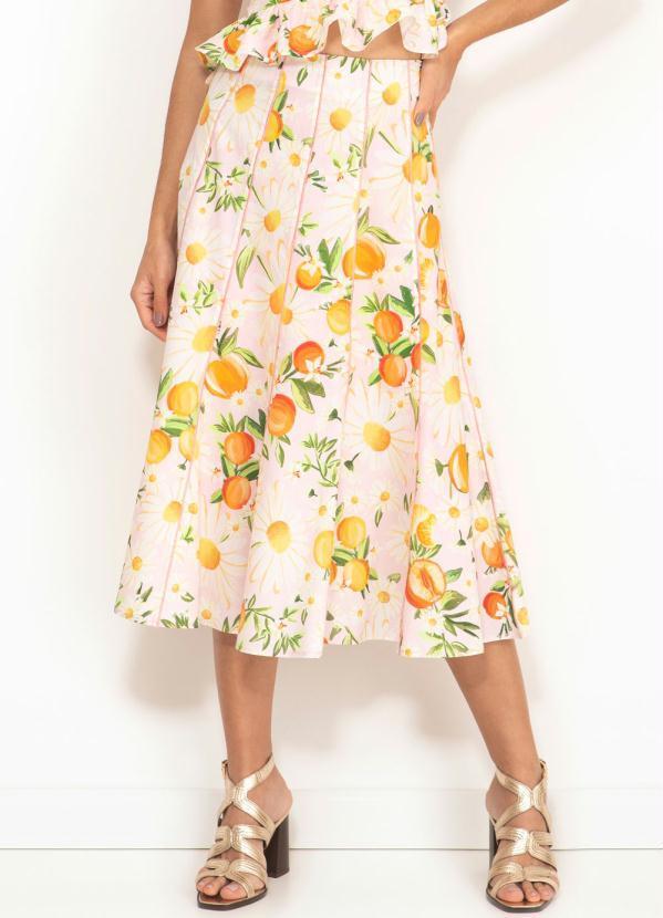 Farm - Saia Tricoline Sonho de Tangerinal Rosa