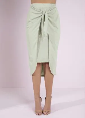 Queima Estoque - Saia Verde Claro com Amarração - QUEIMA ESTOQUE