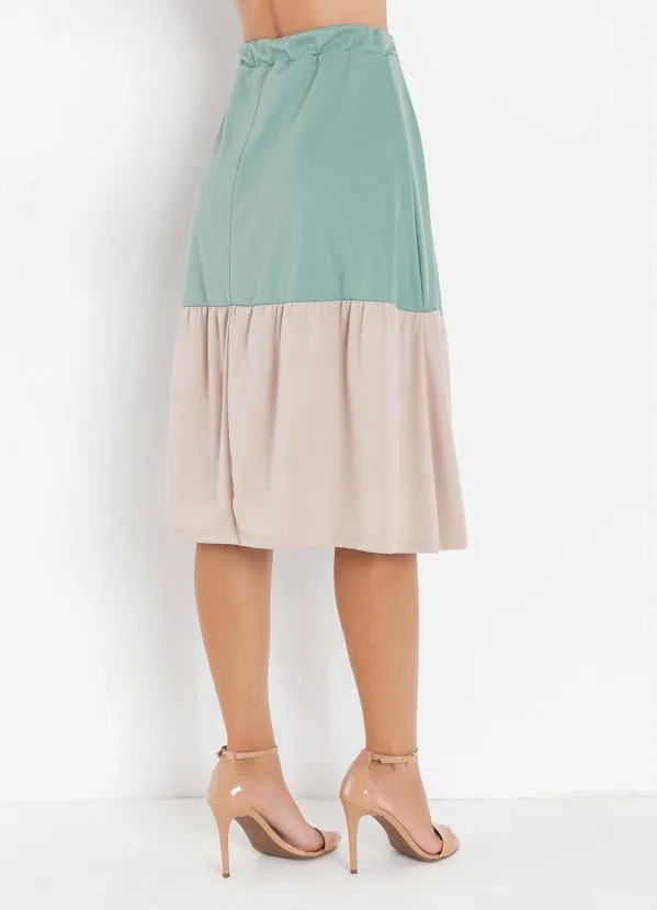 Queima Estoque - Saia Verde e Bege com Franzido 2