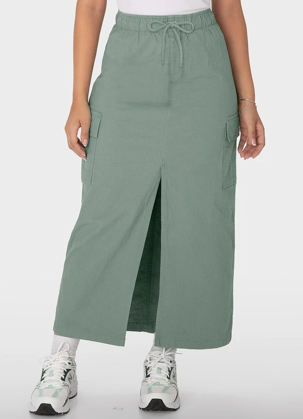 Malwee - Saia Verde Menta Mídi Cargo em Sarja