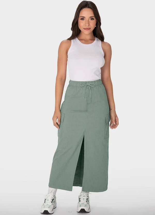 Malwee - Saia Verde Menta Mídi Cargo em Sarja 3