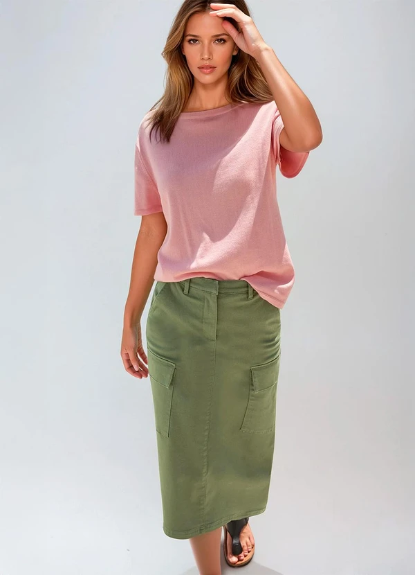 bonprix - Saia Verde Militar em Sarja 3