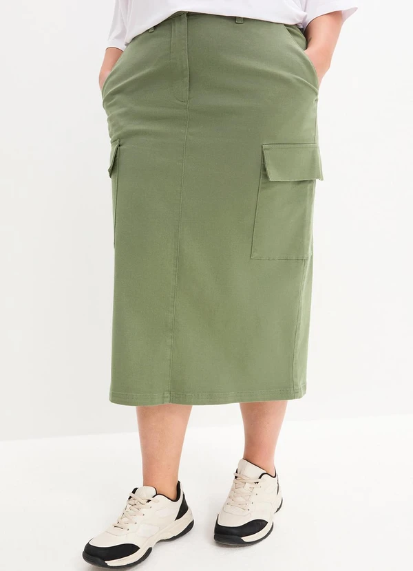 bonprix - Saia Verde Militar em Sarja 5