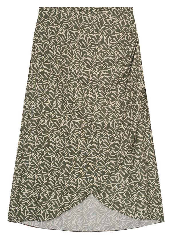 Malwee - Saia Verde Musgo Midi Folhagens com Lurex