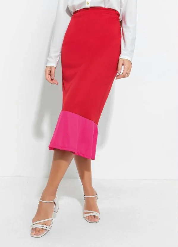 Outlet - Saia Vermelha e Rosa com Babado