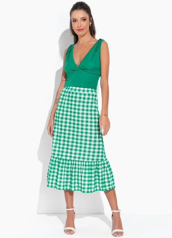 Moda Pop - Saia Xadrez com Babado na Barra 3