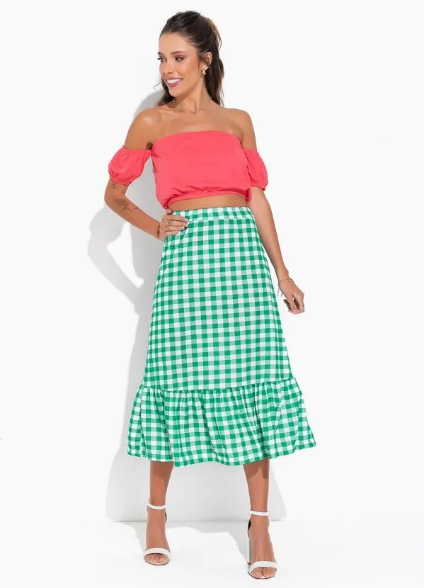 Moda Pop - Saia Xadrez com Babado na Barra 5