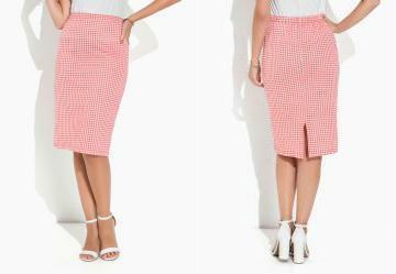 Saia Xadrez Coral com Fenda