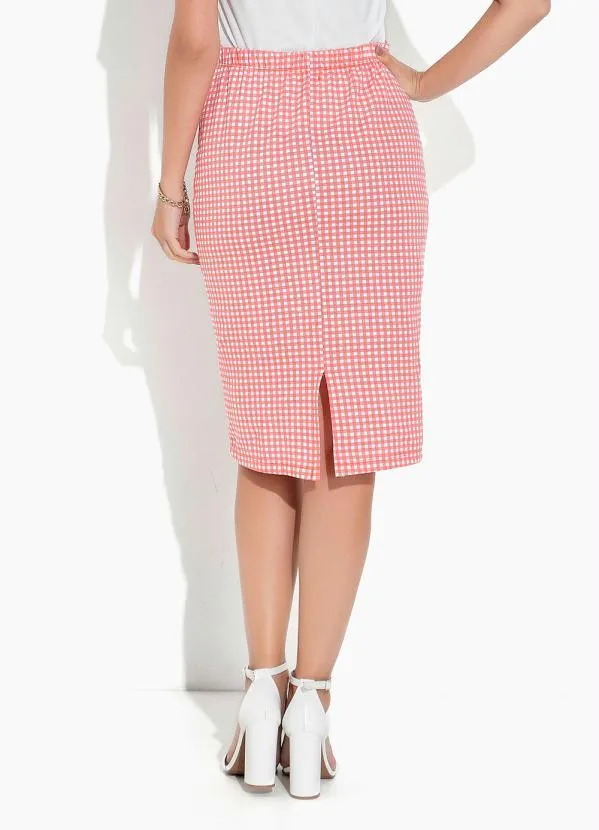 Rosalie - Saia Xadrez Coral com Fenda 2