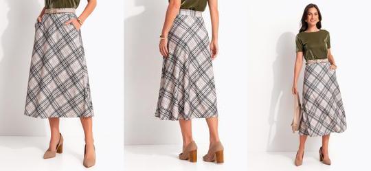 Saia Xadrez em Malha Canelada