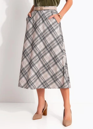 Quintess - Saia Xadrez em Malha Canelada - QUINTESS