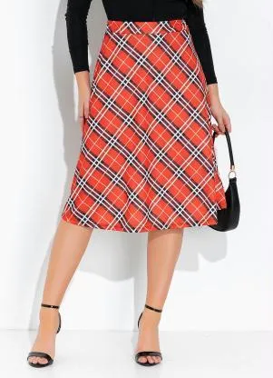 Rosalie - Saia Xadrez Laranja Evasê - ROSALIE