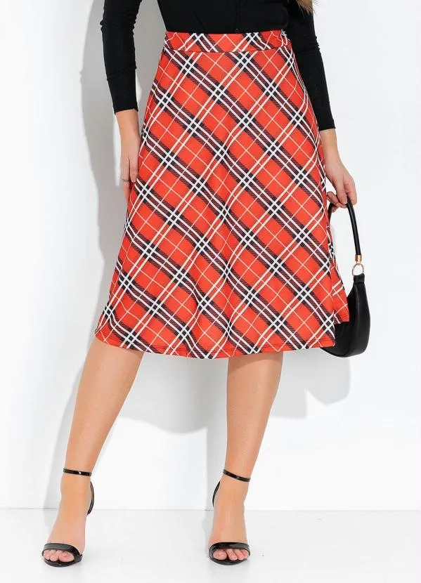 Rosalie - Saia Xadrez Laranja Evasê
