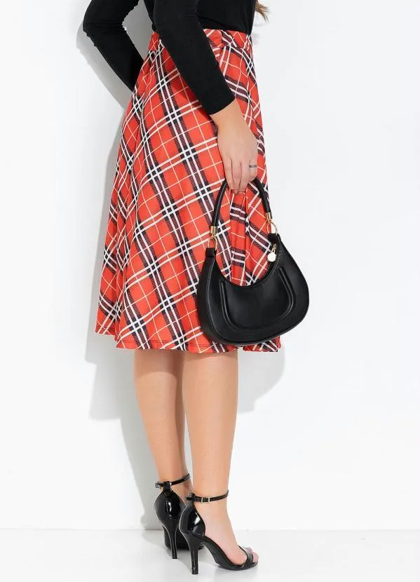 Rosalie - Saia Xadrez Laranja Evasê 2