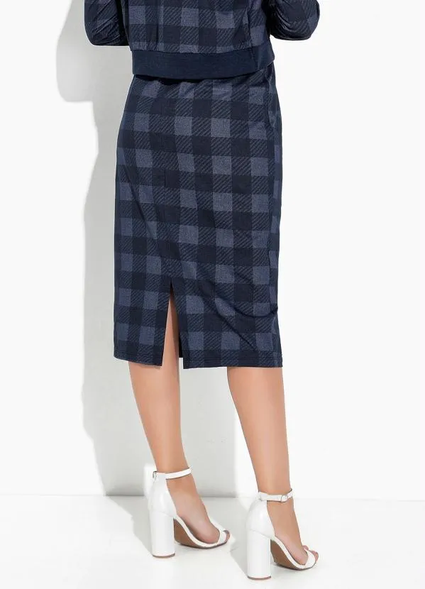 Rosalie - Saia Xadrez Marinho com Fenda 2