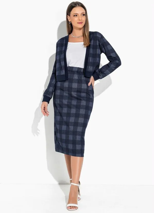 Rosalie - Saia Xadrez Marinho com Fenda 3