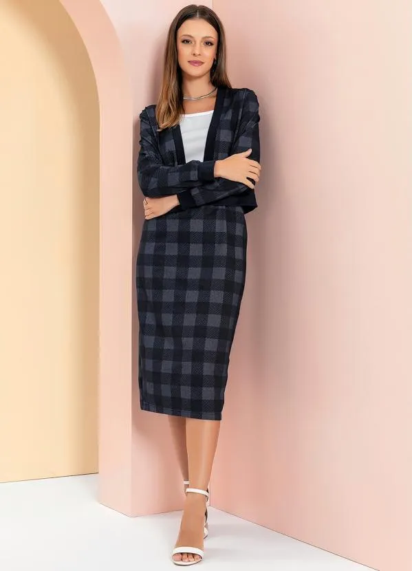 Rosalie - Saia Xadrez Marinho com Fenda 5