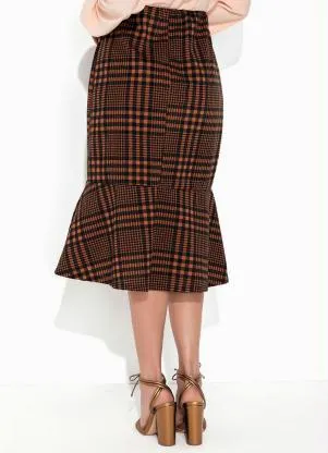 Rosalie - Saia Xadrez Marrom com Babado - ROSALIE