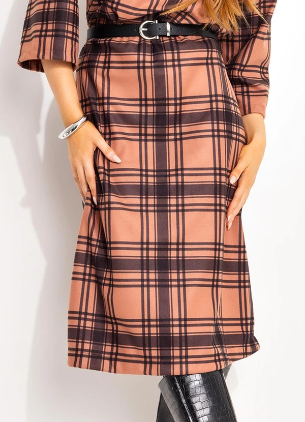 Quintess - Saia Xadrez Marrom em Malha
