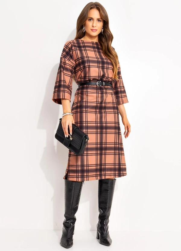 Quintess - Saia Xadrez Marrom em Malha 3