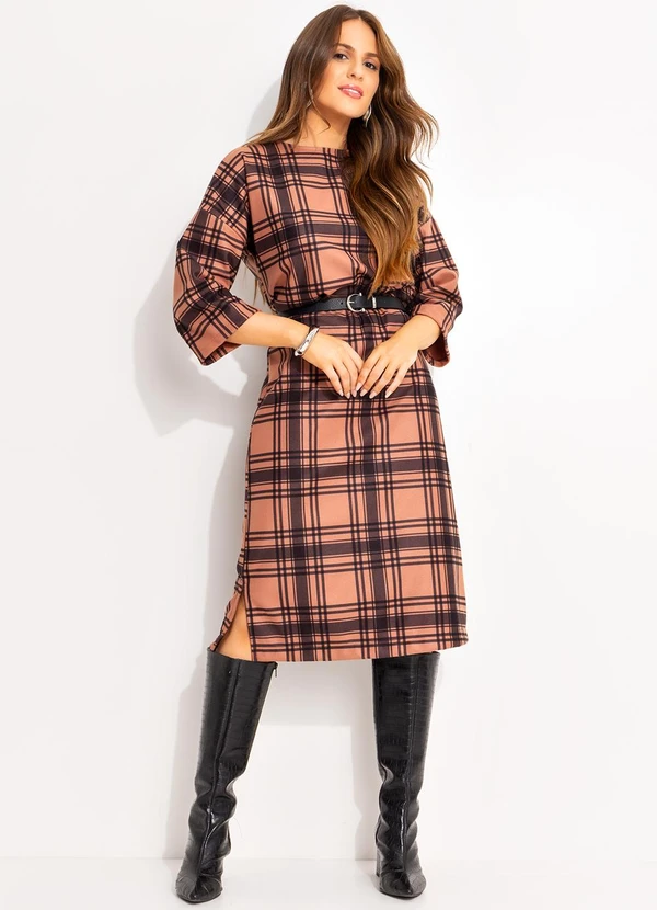 Quintess - Saia Xadrez Marrom em Malha 4