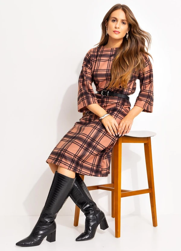 Quintess - Saia Xadrez Marrom em Malha 5