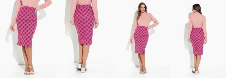 Saia Xadrez Pink com Fendas