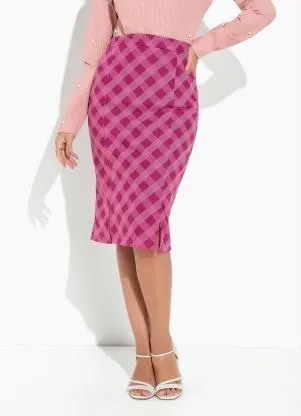 Rosalie - Saia Xadrez Pink com Fendas - ROSALIE
