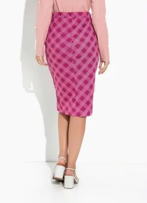Rosalie - Saia Xadrez Pink com Fendas - ROSALIE