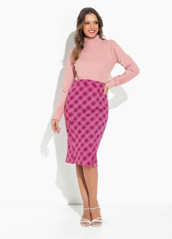 Rosalie - Saia Xadrez Pink com Fendas 3