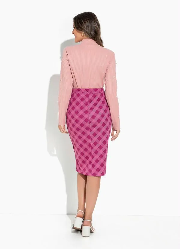 Rosalie - Saia Xadrez Pink com Fendas 4