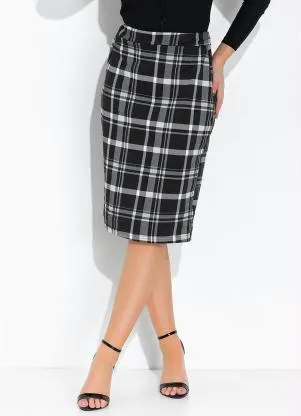Rosalie - Saia Xadrez Preto com Elástico - ROSALIE