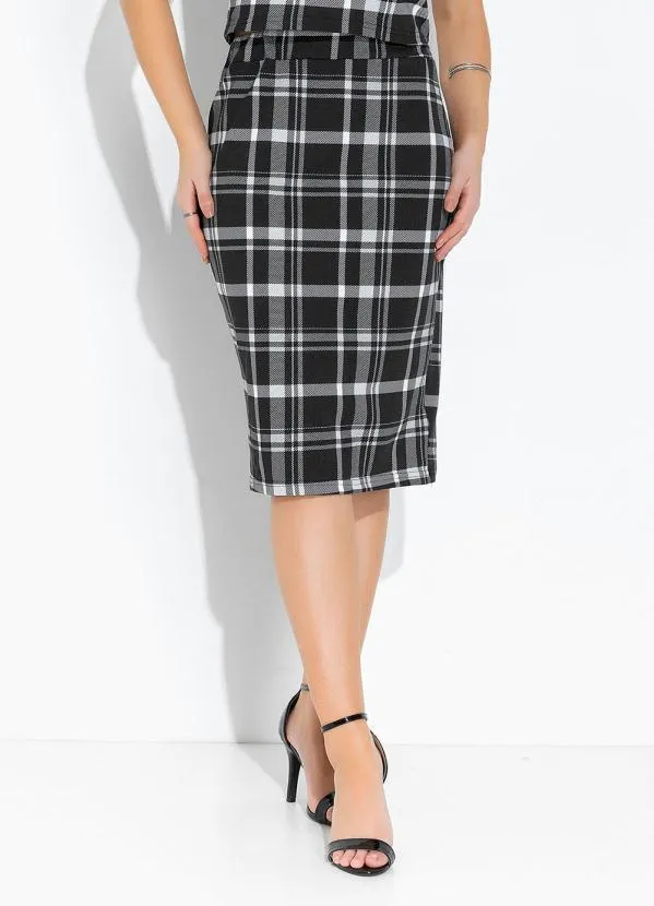 Rosalie - Saia Xadrez Preto com Elástico 3