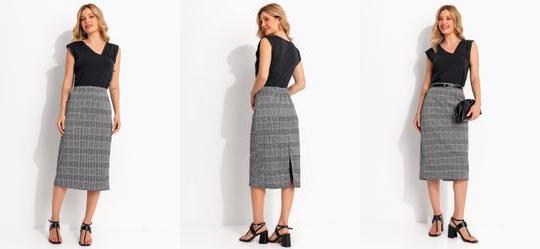 Saia Xadrez Preto em Malha Estruturada